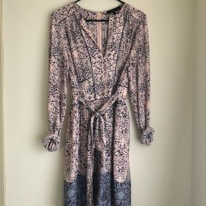 Feminine floral BCBG dress with waist sash